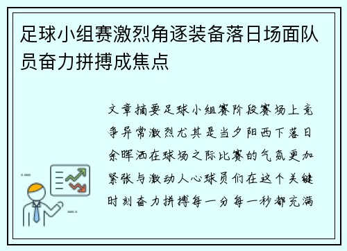 足球小组赛激烈角逐装备落日场面队员奋力拼搏成焦点